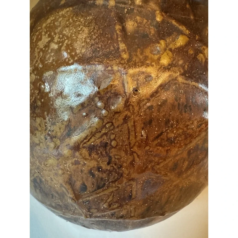 Vintage Studio Pottery Pitcher Hand Thrown Faceted Brown Glaze Art Jug Rustic